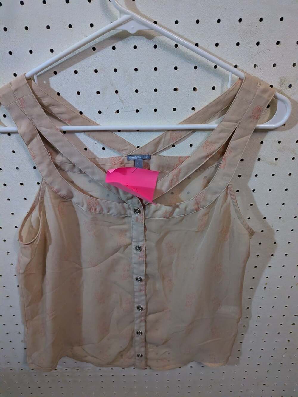 Charlotte Russe Sleeveless Button-Front Tank Top with Pineapple Pattern